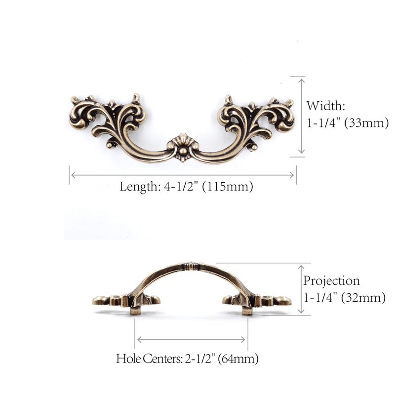 Jetland French Provincial Drawer Pulls - 6-Pack, Aged Silver, 2-1/2" Hole Centers, Vintage Shabby Chic Pulls for Dresser Nightstand Cabinet, PW1619OS64 - Image 2